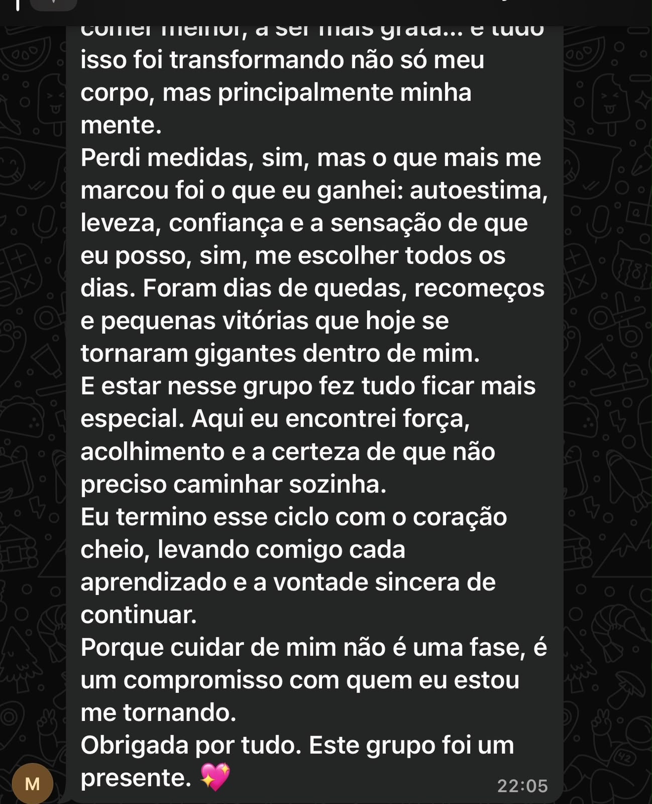 Continuação do depoimento sobre autoestima e constância