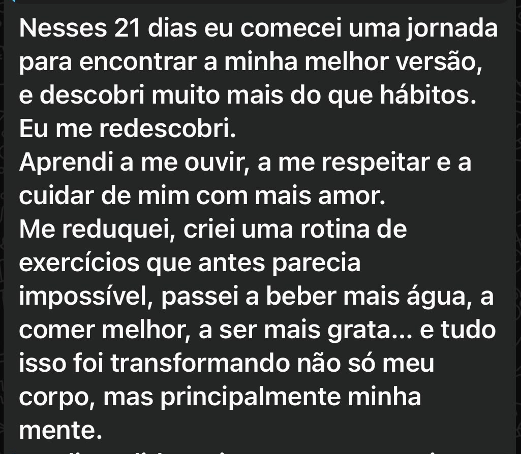 Início de um depoimento sobre transformação de hábitos