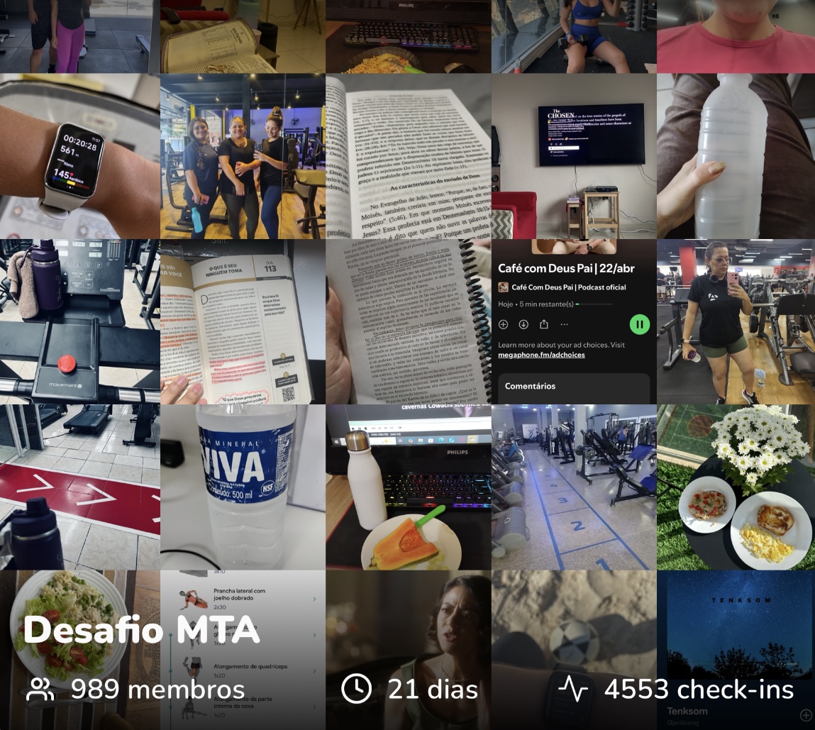 Painel de progresso de um desafio com hábitos e check-ins